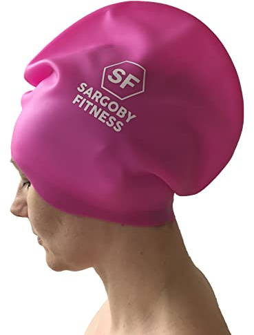 Sargoby Fitness Langhaar Badekappe für Kinder Zum Schutz von Dreadlocks Zöpfen und Locs vor Spritzern. (Rosa, Mittel)