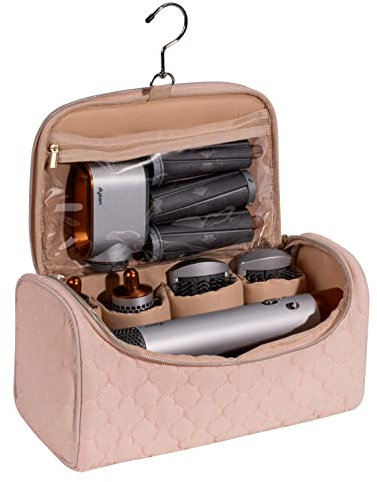 ALLSORTSOUTLET Travel Organiser Bag compatible for Dyson Airwrap Styler Portable Travel Storage Case for Air wrap Styler & Attachments (Pink)