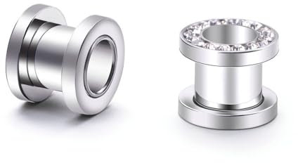 Plugs 4MM Edelstahl, Ohr Tunnel Set Silber Hoop mit Zirkonia Ohrringe Piercing Ohr Plug Tunnel für Damen