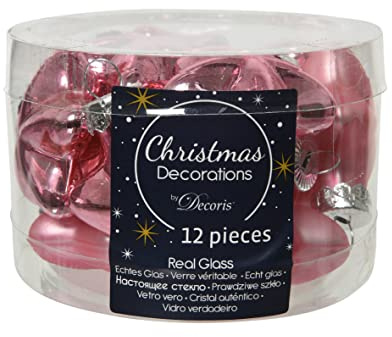 Kaemingk Christbaumschmuck Sterne Glas 4cm x 12 Stück Weihnachtskugeln Christbaumkugeln rosa Lippenstiftrosa