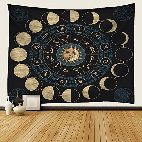 JIARAO Tapisserie Geschenk, Tapestry Wall Hanging Mond Sonne Wandbehang Wandtuch, Multifunktionaler Wandteppich Thema Astrologie Wanddeko für Schlafzimmer Wohnzimmer Wohnheim (150 x 200)