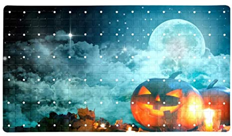 Badewannen-Duschmatte, rutschfest, Halloween, Kürbis, Jack-O'-Lantern, Badewannenmatten mit Saugnäpfen und Ablauflöchern, Badezimmer, weiche Duschmatte, 39,9 x 70,9 cm