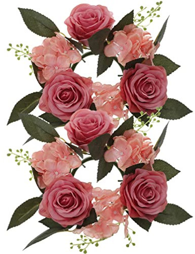 Beavorty 2 Stücke Kerze Rose Kranz Ring Künstliche Rose Blumen Kränze Kerze Ringe Gekränze Gefälschte Rose Kerzenhalter für Hochzeit Party Home Tischdekoration Rosa