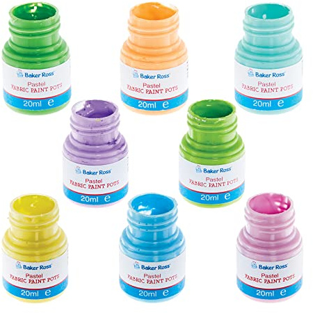 Baker Ross FX482 Pastel Fabric Paint Pots - Pack of 8, Textile Arts and Crafts Accessories