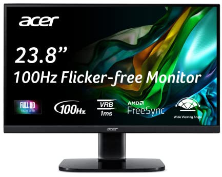 Acer KC242Y Hbi Frameless Desktop Monitor Full HD (1920 x 1080) | AMD FreeSync Technology | 100Hz | 1ms (VRB) | Low Blue Light | Tilt | HDMI & VGA Ports
