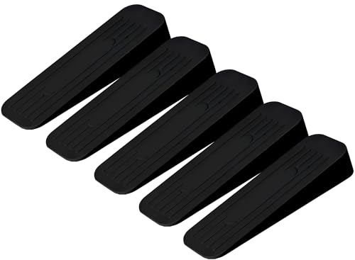 Door Stop - 5 x Black Door Stoppers for Floor Anti-Skid, Durable, and Heavy Duty Rubber Doors Stop - Ideal for All Types of Surfaces - Doors Wedge Indoors for Homes, Offices and Work - Concept4u