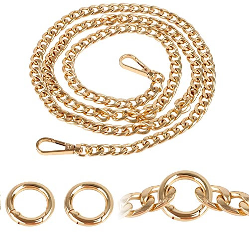 Taschenkette 120cm/47.2in Metall Kette Trageriemen Kette Handtaschenketten Trageriemen mit Karabinerring Taschen Ketten für Tasche Handtaschenkettenriemen Taschen Damen Handtasche (Gold)