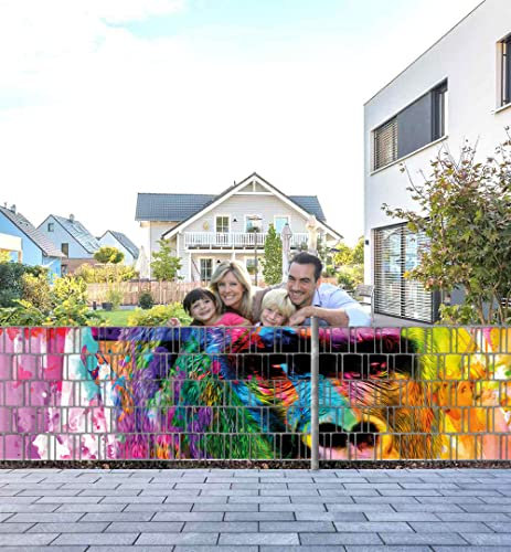 MyMaxxi Zaunsichtschutz - Bunter Gorilla - Sichtschutzstreifen für Doppelstabmattenzaun - Windschutz Sonnenschutz Blickdicht - Sichtschutz Garten Teil1 + Teil2 - 5 Streifen - 500x100cm
