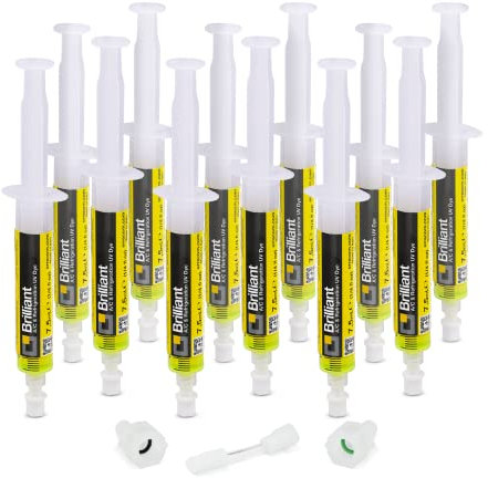 ERRECOM Brilliant - 12 x 7,5 ML, Traceur Fluorescent UV pour localiser Fuites de Gaz Réfrigérant dans Les Systèmes de Climatisation et Réfrigération, Contient adaptateurs 1/4 SAE et 5/16 SAE