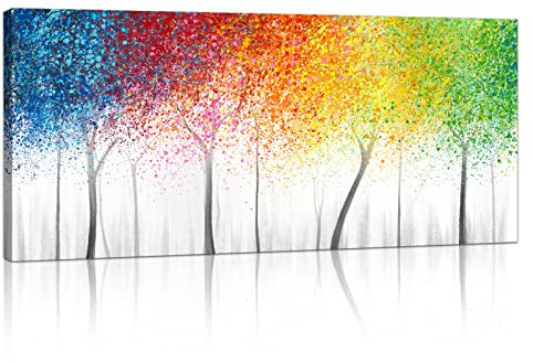 Mit Rahmen Großes Leinwandbilder Abstrakt Bilder Bunte Baumblüte Abstrakt bild auf leinwand Wandkunst Modern Wandbilder XXL Kunstdruck Deko für Wohnzimmer Schlafzimmer fertig zum Aufhängen 120x50cm