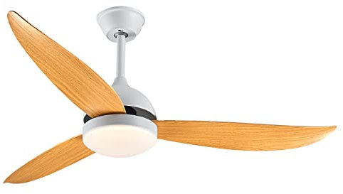 Drumm Ventilatore da soffitto con luce e telecomando,pale in legno naturale addensato,Silenzioso, motore in rame,3 velocità, 3 luminosità,Φ132 cm,legno+bianco