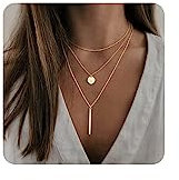 TINGN Kette Gold Damen, Goldkette Vergoldet choker Halskette Damen Gold mit Buchstaben V Kreis Platte Bar Anhänger Mehrere Ketten Set für Damen,Dreierkette Separaten Kette Schmuck Kleines Geschenk