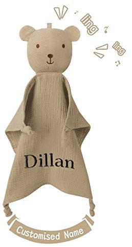 TYRY.HU Babydecke mit Namen Personalisierte Schmusetuch Kuscheldecke Schnuffeltuch Strick Geschenk zur Geburt(Bär)