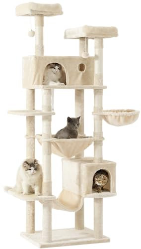 MSmask Kratzbaum groß 193 cm hoch, XXL kratzbaum Grosse Katzen stabil mit 2 Höhlen, 2 Plattformen, Hängematte, katzenbaum mit Mehreren Ebenen, katzenkratzbaum deckenhoch