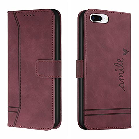 Trugox Handyhülle für Apple iPhone 7 Plus/iPhone 8 Plus Hülle Klappbar Klapphülle mit Kartenfach Handytasche Handy Schutzhülle Tasche Leder Wallet Flip Case Slim Book Cover - Bordeauxrot