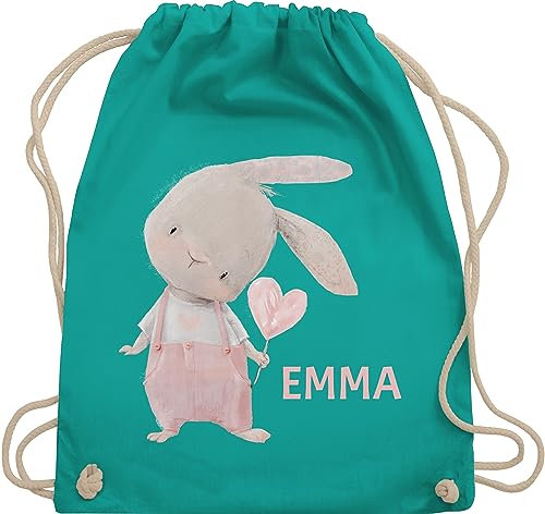 Turnbeutel Rucksack - Süßer Hase Mädchen mit Name personalisiert I Häschen I Rabbit I Langohr I Süße Hasen - Unisize - Türkis - personalisierter beutel kinder geschenke kindergarten