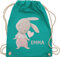 Turnbeutel Rucksack - Süßer Hase Mädchen mit Name personalisiert I Häschen I Rabbit I Langohr I Süße Hasen - Unisize - Türkis - personalisierter beutel kinder geschenke kindergarten