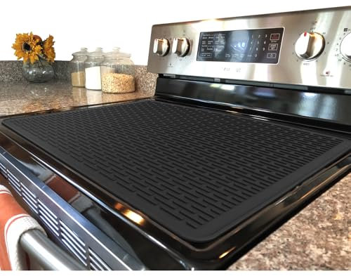 YUHFERA Silicone Electric Stove Cover Mat - 28 x 20 Ceramic Stove Top Protector, Heat Resistant Glass Cooktop Cover, Flat RV Range Stovetop Protector, XL Dish Drying Mat for Kitchen