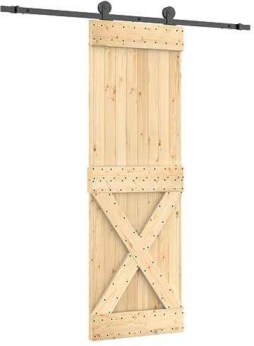 vidaXL Puerta Corredera, Puerta Colgante con Herrajes, Puerta de Establo, Decoración para Entrada de Casa Garaje, Madera Maciza de Pino 70x210 cm