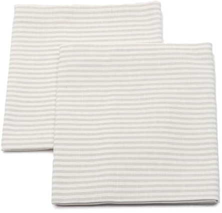 LinenMe Set mit 2 Geschirrtücher Halbleinen 47x70 cm Jazz - Küchentücher & Handtücher Natürlich 53% Leinen, 47% Baumwolle mit Aufhänger in Beige gestreift, Hergestellt in Litauen