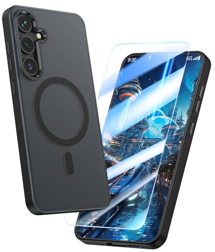 zelaxy Eagle-Eye Magnetische Hülle Kompatibel mit Samsung S24 Plus Hülle,kostenloser Bildschirmschutz, Metallknöpfe und Metall-Linsenrahmen rutschfest Schutzhülle für S24 Plus- Schwarz