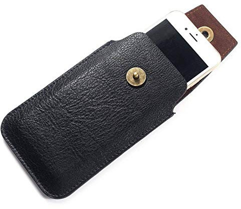 DFV mobile - Leather Cover Vertical Belt Case with Magnetic Closure for iPhone 13 mini (2021) - Black