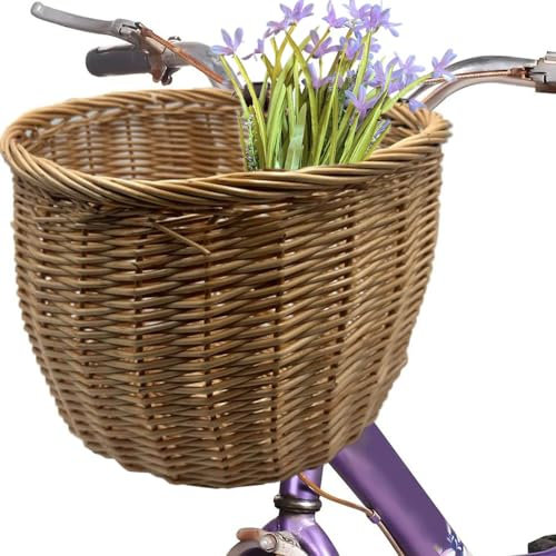 Virsus Cestino Bici in Vimini 1861, misura 29x23x25 cm, Cesto Multiuso intrecciato colore Marrone Chiaro con Cinturini in Pelle Regolabili, Portaoggetti, Trasporto Spesa, Oggetti