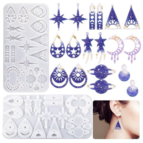 CavspkArt Resin Silicone Moulds,Epoxy Resin Jewellery Molds with Hole,Earring Resin Moulds Silicone,Epoxy Casting Molds for DIY Jewelry Pendant,Earring Resin Craft Molds for Girls,Women,Beginners