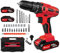 Cordless Electric Power Drill Driver Set With 2 Batteries, 3/8 Keyless Chuck, 25+1 Torque, 45N.m Max, LED, 2 Speed Combi Hammer Screwdriver Kit, 26 Bits, Kitbox for DIY