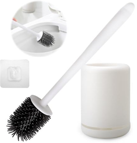 TNSLAND Klobürste Silikon Toilettenbürste Set WC Bürste Klobürstenhalter Wandmontage & Stehen Toilettenbürstenhalter Ohne Bohren mit Schnell Trocknendem Haltersatz Silikonklobuerste und Langer Stiel