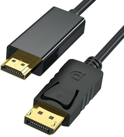 Cable DisplayPort a HDMI 1,8 m, Adaptador Cable DP a HDMI 4K, Cable Unidireccional DP 1.2 a HDMI 1.4 Compatible con Monitor TV Proyector Computadora Portátil Dell HP y Más