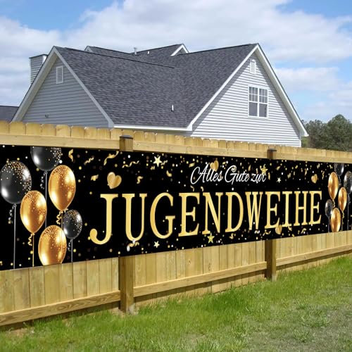 Schöne Jugendweihe Banner 40x270cm in Schwarz-Gold mit 'Endlich Erwachsene' Motiv - Hängende Dekoration für Jugendliche & Mädchen bei Feiern & Party