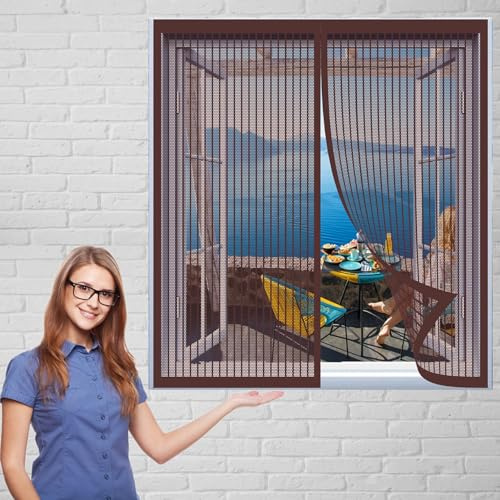 Cortina Mosquitera Magnética 100 x 80 cm Fácil de Instalar Pantalla Magnética Protección Contra Insectos para Ventanas de Puertas de Cortina, Marrón