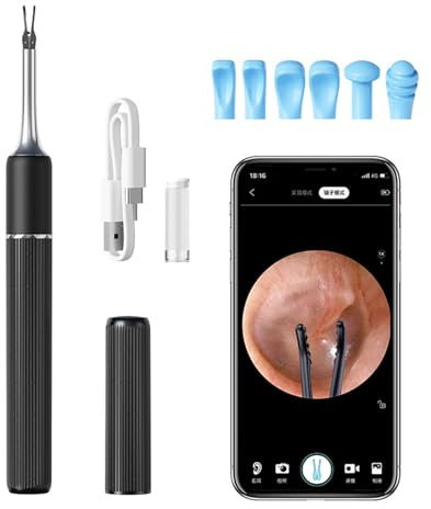 Kit De Retrait De Cérumen, Caméra Auriculaire, Nettoyeur D'oreille Sans Fil HD WiFi 10MP, Nettoyeur D'oreille Avec Cure-oreille Et Pince À Épiler, Otoscope Visuel D'oreille De 3,2 Mm,Black