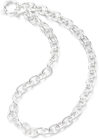 COOLSTEELANDBEYOND Damen Silber Kette Halskette, Schwere Ovalen Gliederkette Design, Halsketten Statement Halskette, Edelstahl