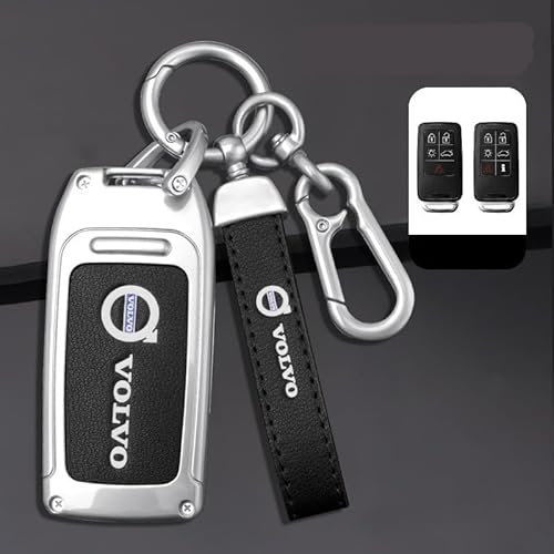 DZYYDS Auto Schlüssel Hülle für Volvo XC90,Zinklegierung Schlüssel Tasche Schlüssel Box Schlüsselanhänger mit Logo Emblem Personalisiert Auto Deko Accessories,B-Black