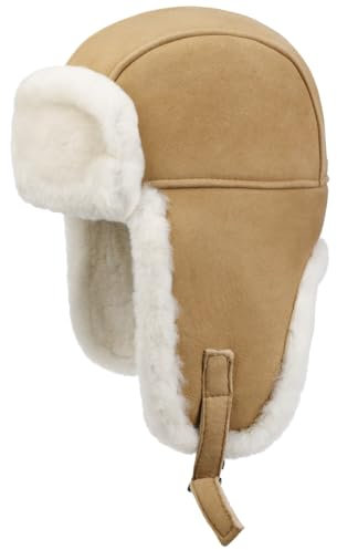 Seeberger Lambswool Fliegermütze Lapeer Pilotenmütze Damen - mit Ohrenklappen, Lederband Herbst-Winter Winter - M (56-57 cm) Camel