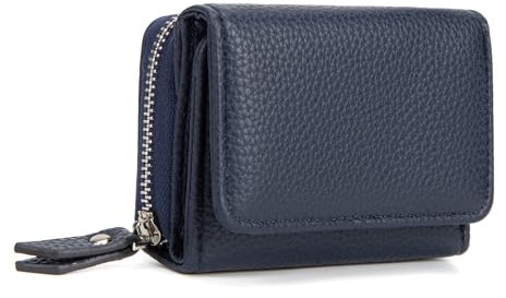 CHAOFANXI Geldbörse Damen, Trifold Leder Kleines Portemonnaie für Frauen, Geldbeutel Damen Portemonnaie Kleine Brieftasche Geldbörse mit 6 Kartenfächern, 1 Banknotenfach und 1 Münzfach,Marine Blau