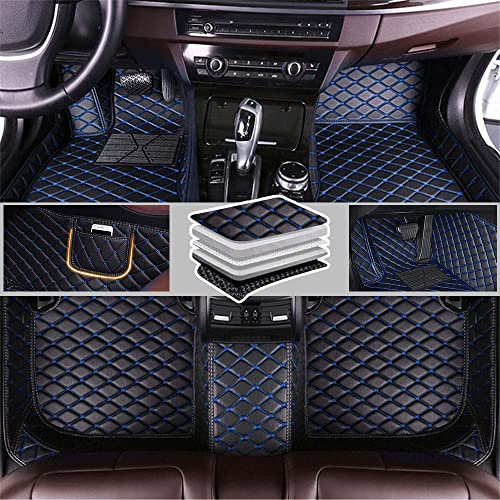 TCMYQS PU Leder Auto Fußmatten, für Audi A1 A3 A4 A5 A6 A7 A8 A8L Q2 Q3 Q5 Q7 SQ5 S3 S4 RS4 TT SUV Polster Schutz rutschfeste Leder Bodeneinlagen,H Black Blue