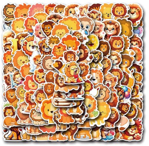 Cartoons Löwe Aufkleber 100 Stücke Niedlich Deko für Auto Laptop Skateboard Fahrrad Moped Motorrad Fahrrad Computer Cartoon lion Sticker Set,Geeignet für Erwachsene Kinde