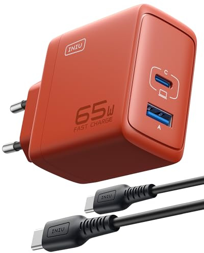INIU USB C Ladegerät, 65W 2-Port Laptop Schnellladegerät mit 1.5m Kabel | Fortschrittlicher Schutz, Klappbarer, GaN, Laptop Ladegerät für MacBook Pro, iPad, iPhone 17 16, Samsung S25, Switch 2 etc