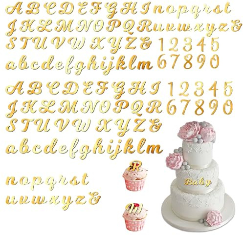 Acrylic Happy Birthday Cake Topper Set – 128 Pieces Gold Mirror Letter & Number Decorations – Customizable Cake Decorations for Birthday, Wedding, Engagement, Anniversary, 2 Sizes