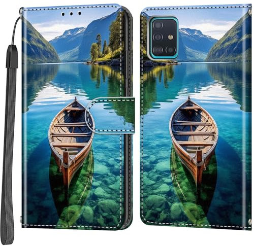 Handyhülle für Samsung Galaxy A51 Hülle, Magnetische Flip Stoßfeste Schutzhülle mit Standfunktion Kartenfächern Klapphülle Handytasche Boot