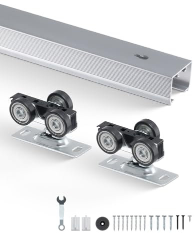 VEVOR Kit de Riel de Herrajes para Puertas Corredizas de Bolsillo, Kit de Herrajes para Puertas Corredizas de Bolsillo de Alta Resistencia de 1441 mm para Puertas Simples de 610-762 mm de Ancho