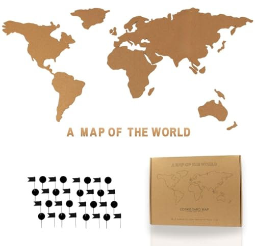 Tripvea - Tableau en Liège | Panneau Mural Carte du Monde 150x90cm – Tableau d’Affichage avec 50 Punaises, Design Vintage & Naturel (XXL)