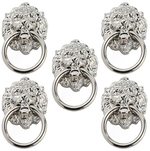 VANZACK 5Pcs Lion Head Pull Handles Zinc Alloy Cabinet Pull Knobs Vintage Ring Handles for Cupboards Drawers Wardrobes Bookcases Furniture Replacement