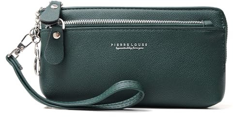 Mabecol Portefeuille Femme Long, Porte-Monnaie en PU, Pochette à Double Fermeture Éclair avec Compartiment Téléphone (Vert)