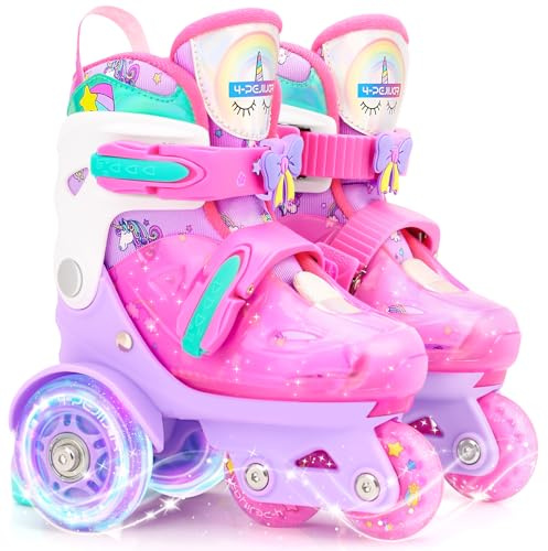 Kinder Rollschuhe für Mädchen Junge Einhorn Dinosaurier Meerjungfrau Rollschuhe Größen Verstellbar mit Leuchtenden Rädern für Anfänger Weihnachts und Geburtstags Geschenke