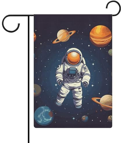 Saisonale Gartenflagge (47 x 32 cm), doppelseitig, Weltraum-Astronauten-Druck, Vier-Jahreszeiten, Outdoor-Hof-Dekoration, Bauernhaus, Urlaub, Gartendekoration