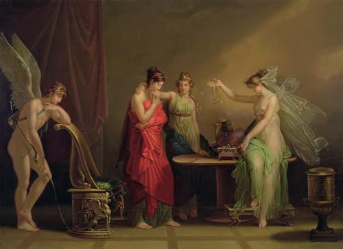 HRJUBWREE Berühmte Gemälde Druck Leinwand Malerei Bilder Wandgemälde die Legende von Amor und Psyche von Angelica Kauffmann Poster Kunstwerke für Wohnzimmer Dekoration 60x90cm